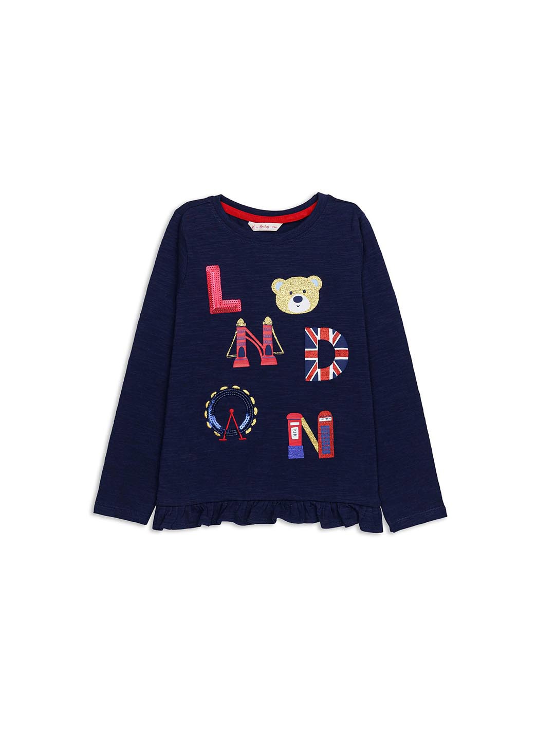 

H By Hamleys Girls Conversational Printed Cotton T-shirt, Navy blue