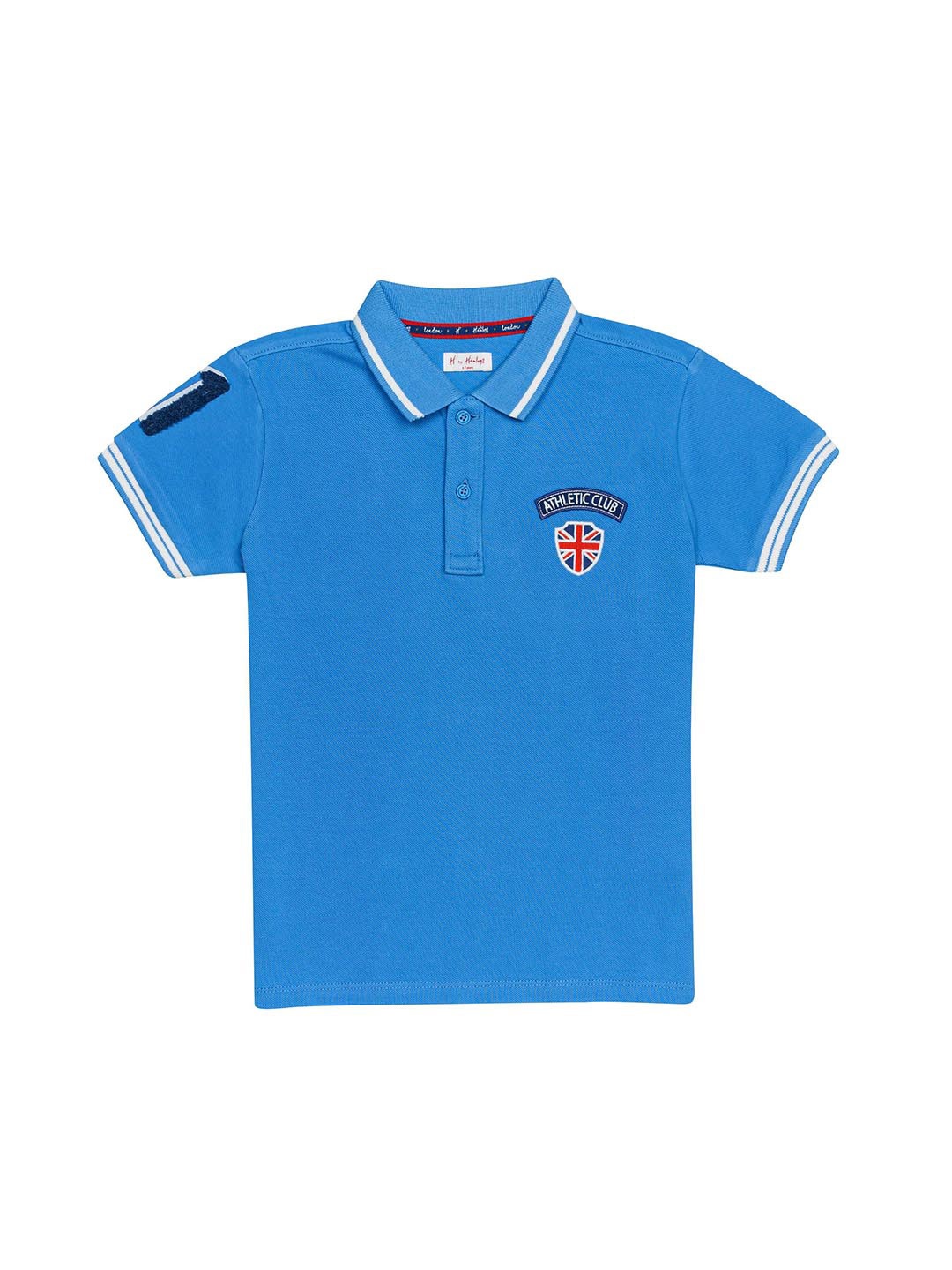 

H By Hamleys Boys Striped Polo Collar Cotton T-shirt, Blue