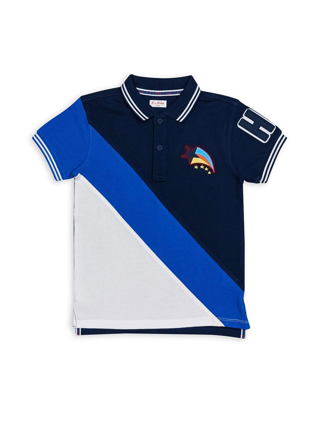 

H By Hamleys Boys Colourblocked Polo Collar Cotton T-shirt, Blue