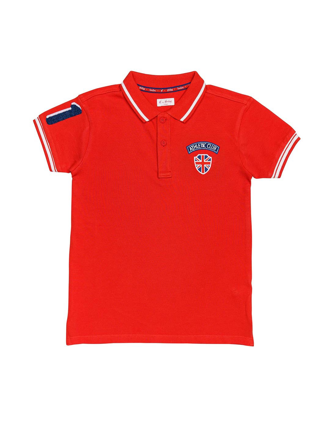 

H By Hamleys Boys Striped Polo Collar Cotton T-shirt, Red