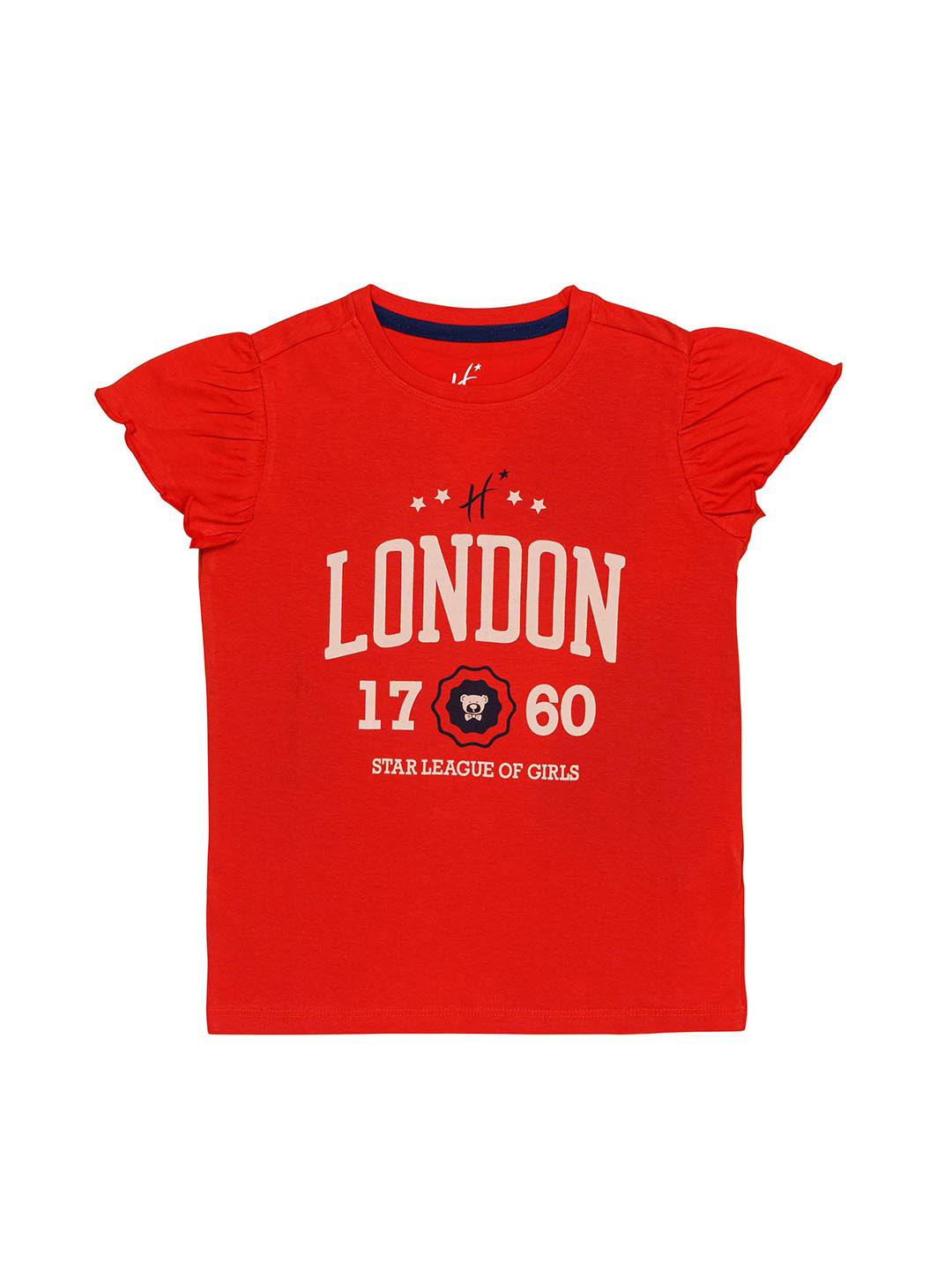

H By Hamleys Girls Cotton Typography Printed T-shirt, Red