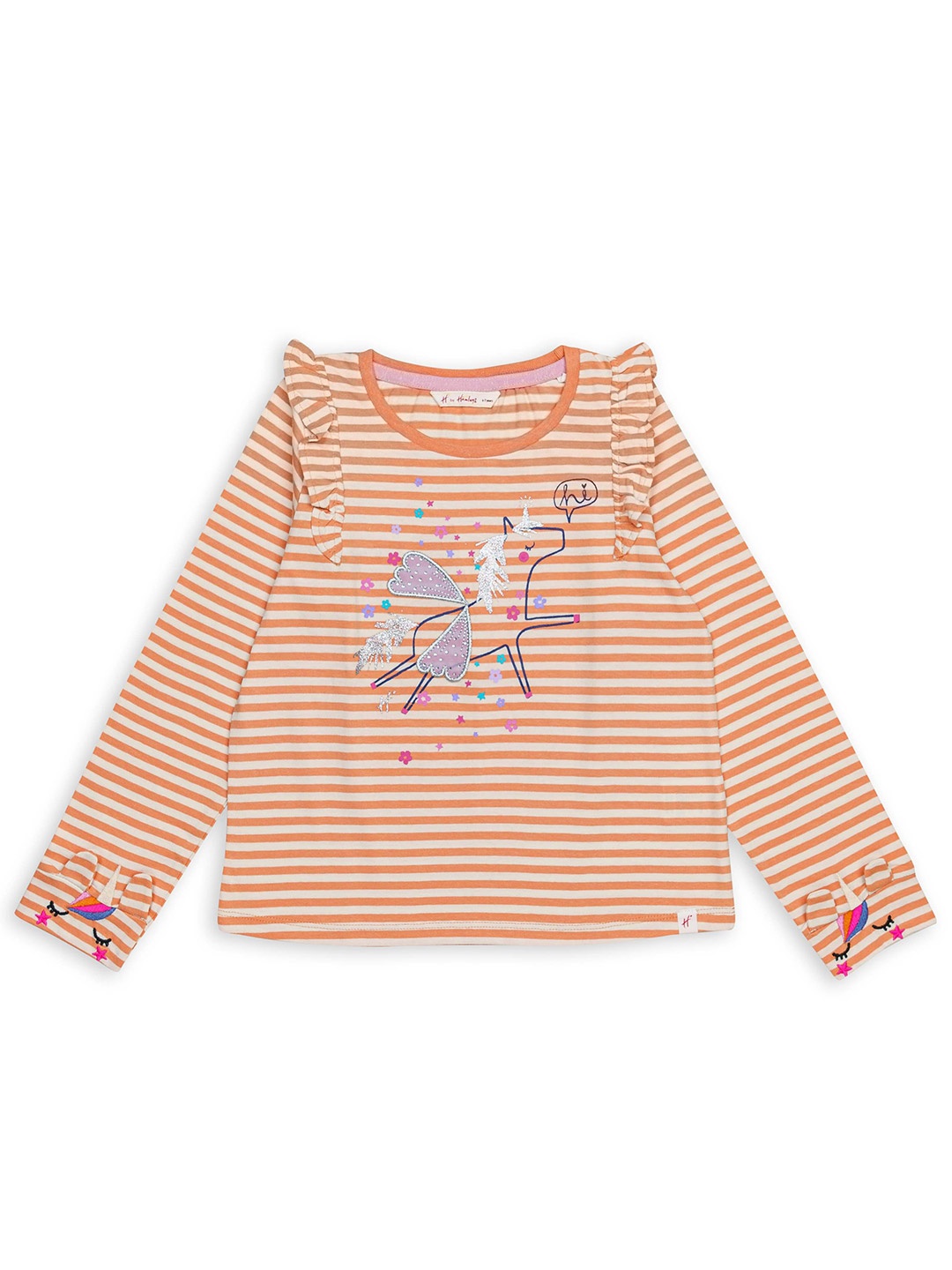 

H By Hamleys Girls Striped Cotton T-shirt, Orange