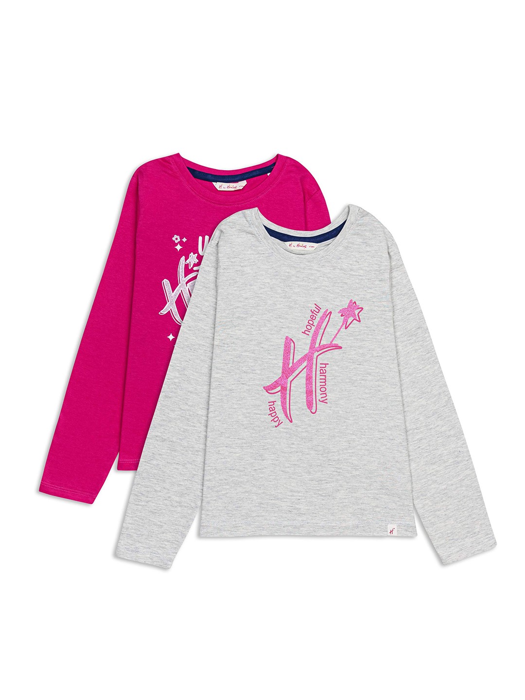 

H By Hamleys Girls Pack Of 2 Typography Printed Cotton T-shirt, Grey