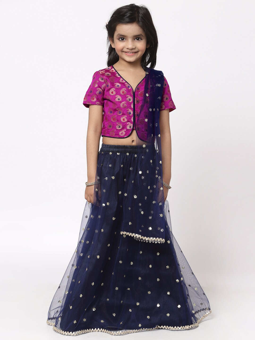

studio rasa Girls Sequinned Ready to Wear Lehenga & Blouse With Dupatta, Navy blue