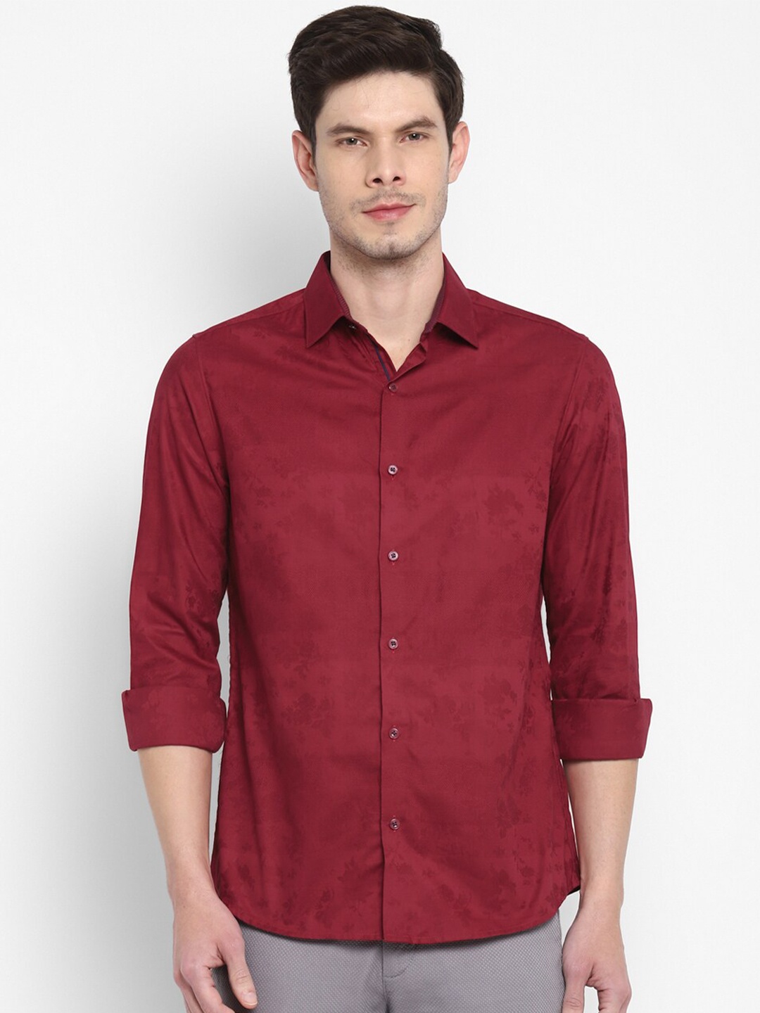 

Turtle Men Modern Slim Fit Printed Formal Cotton Shirt, Maroon