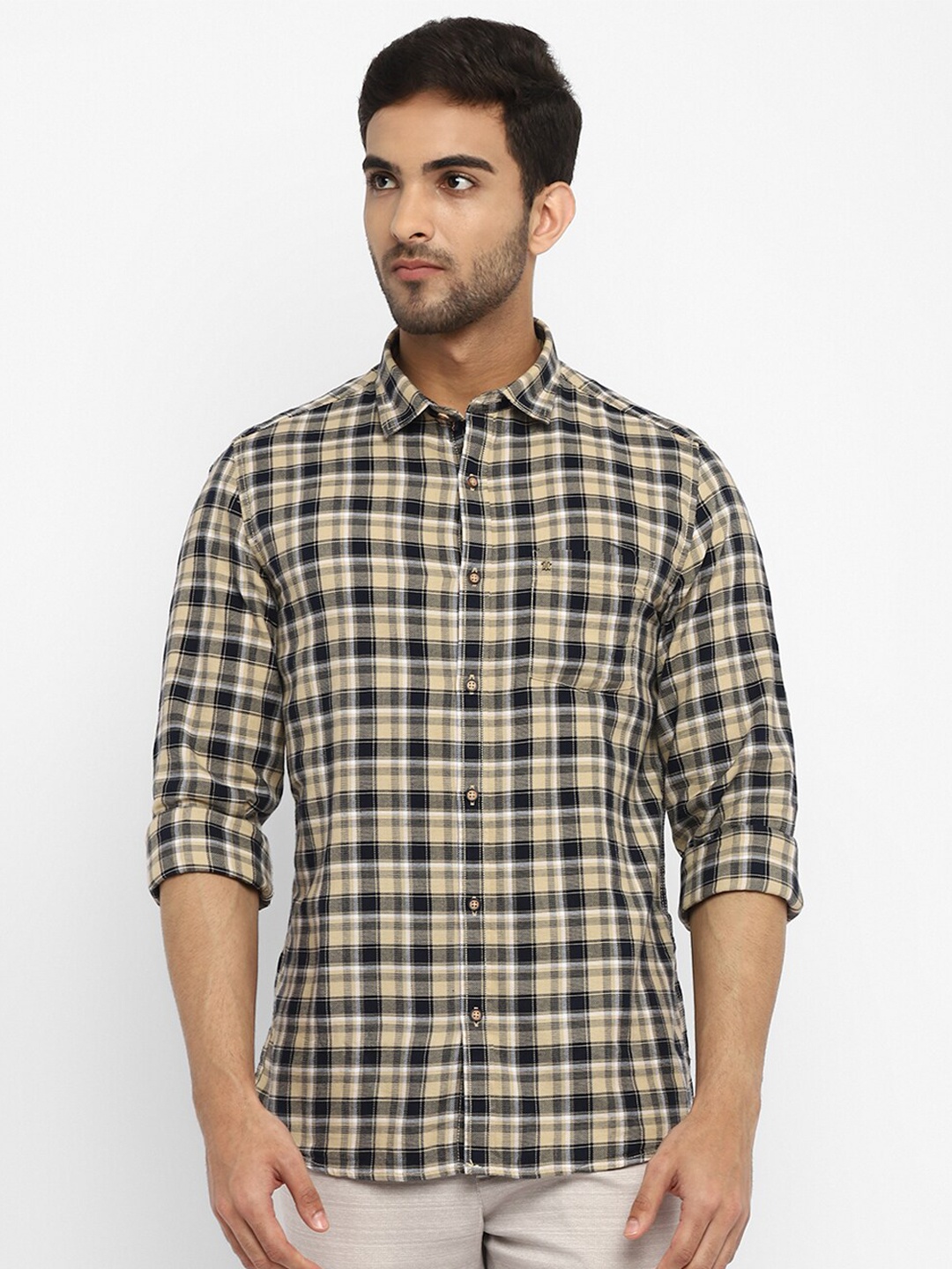 

Turtle Men Beige Relaxed Slim Fit Tartan Checks Checked Casual Shirt