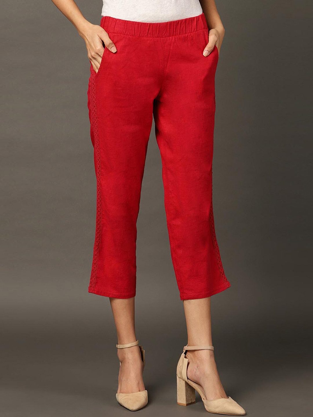 

Lakshita Women Skinny Fit Capris, Red