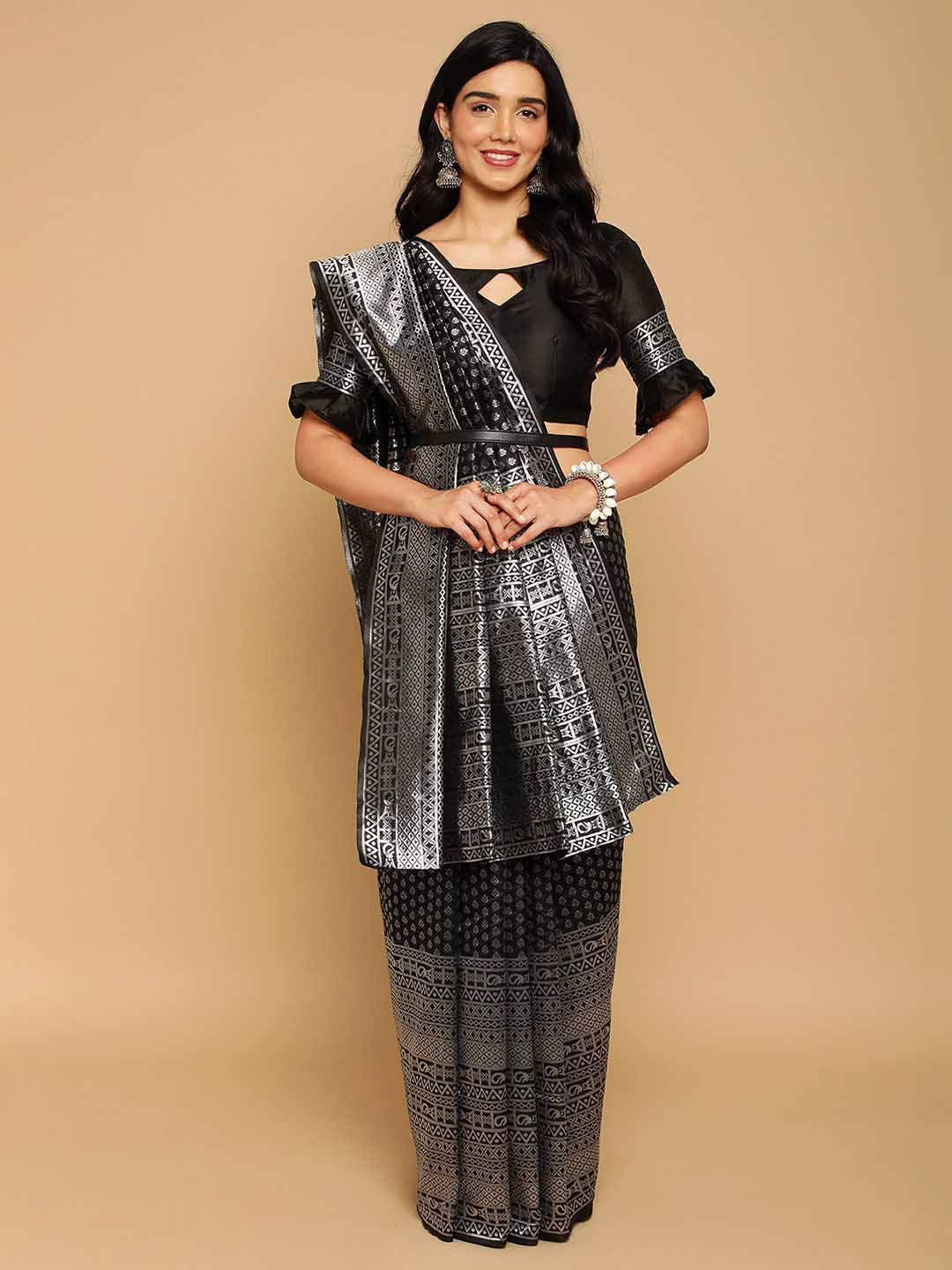 

Satrani Woven Design Zari Banarasi Saree, Black