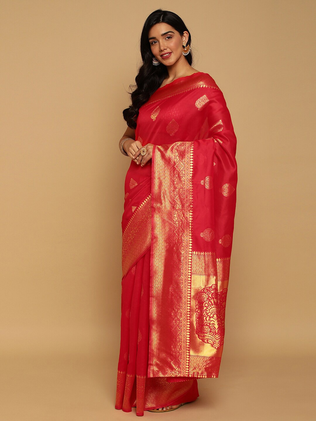 

Satrani Ethnic Motifs Banarasi Saree, Red