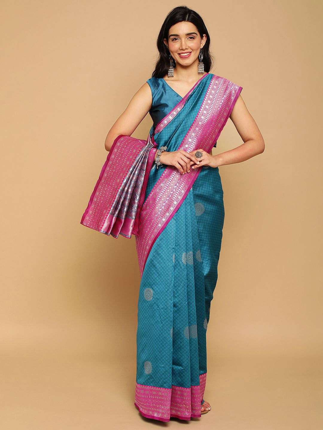 

Satrani Woven Design Zari Banarasi Saree, Blue