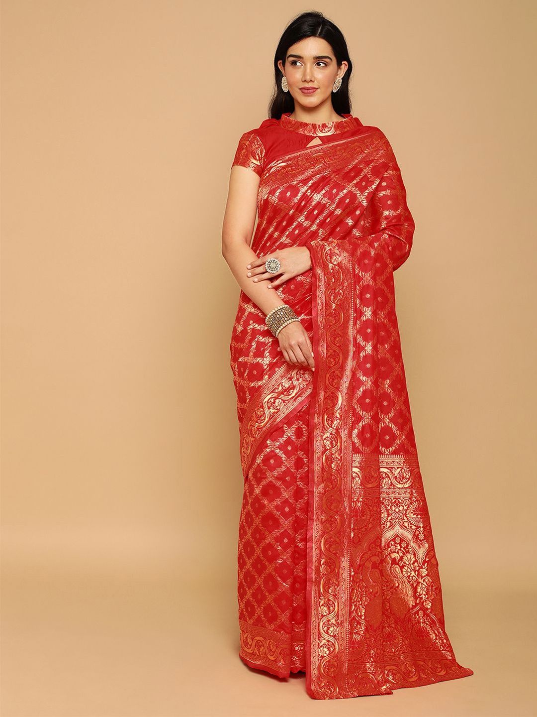 

Satrani Ethnic Motifs Woven Design Banarasi Saree, Red