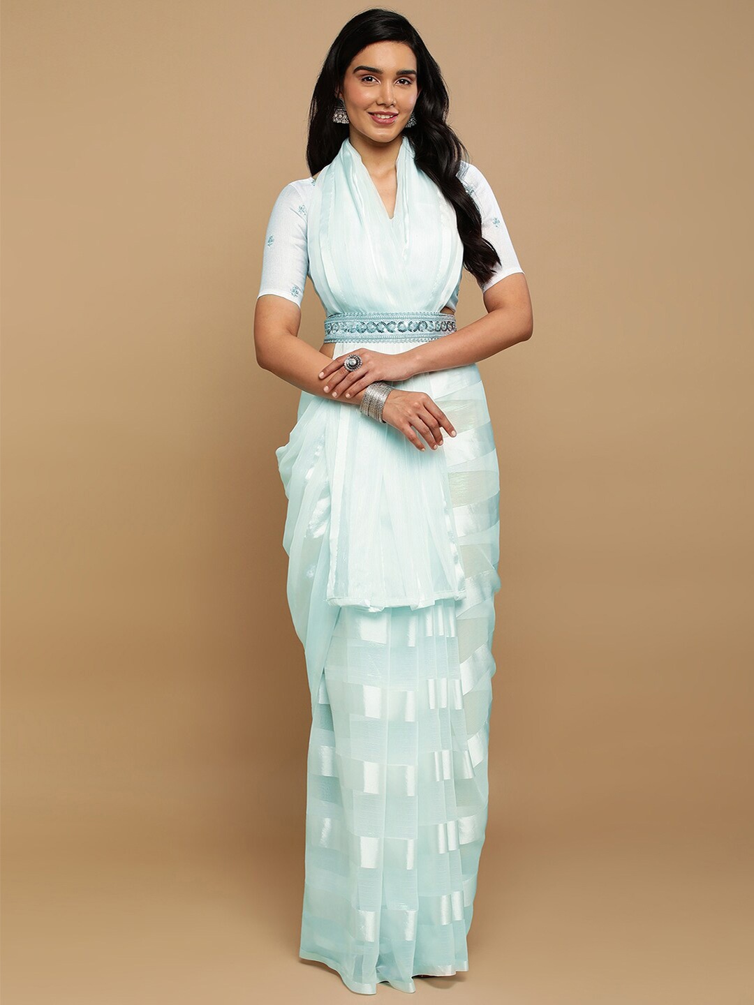 

Satrani Striped Satin Saree, Blue