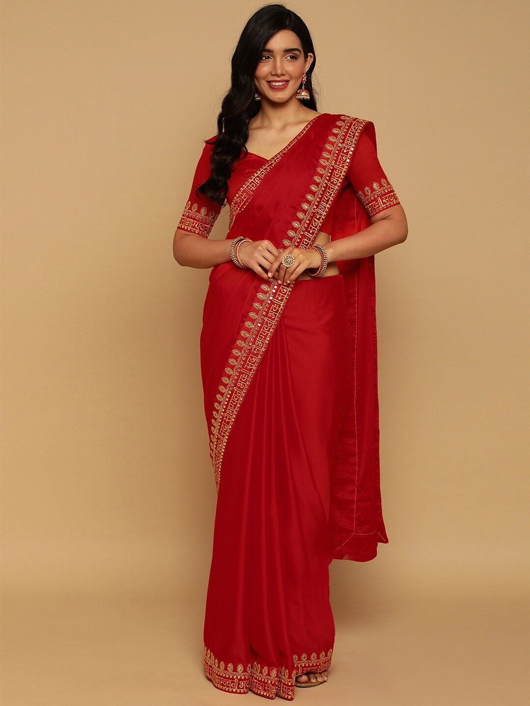 

Satrani Embroidered Festive Wear Saree, Red