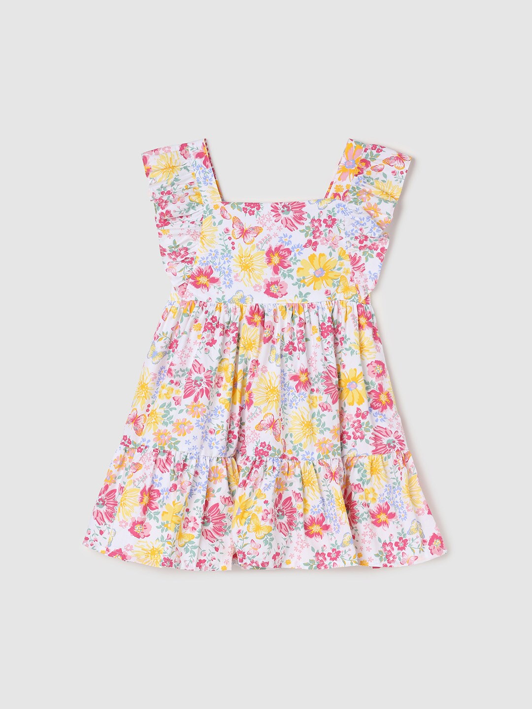 

max Girls Floral Cotton Smocked Fit and Flare Dress, Cream