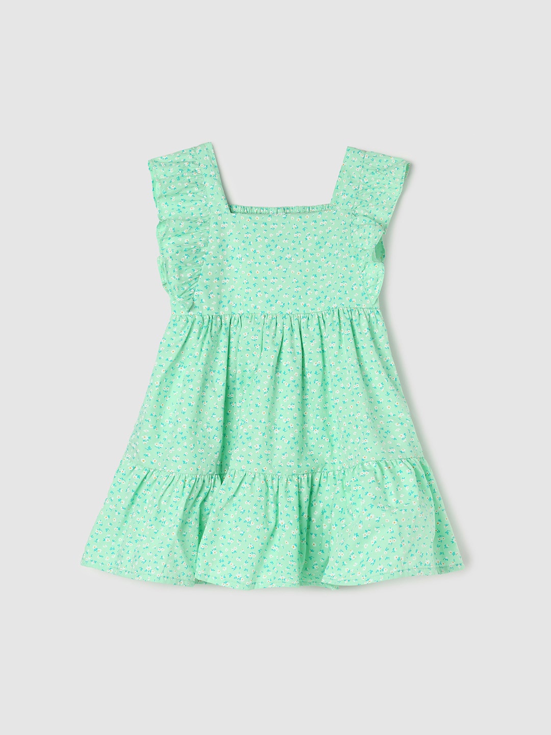 

max Girls Floral Cotton Tiered Fit and Flare Dress, Sea green