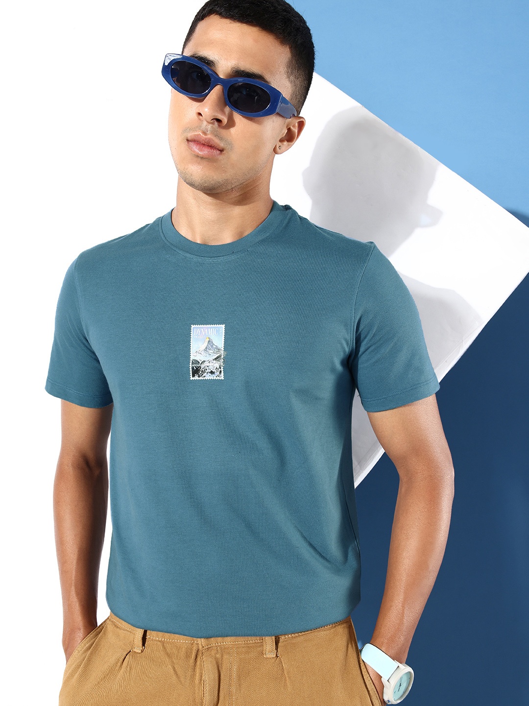 

Mast & Harbour Men Dusty Blue Round Neck Casual T-shirt