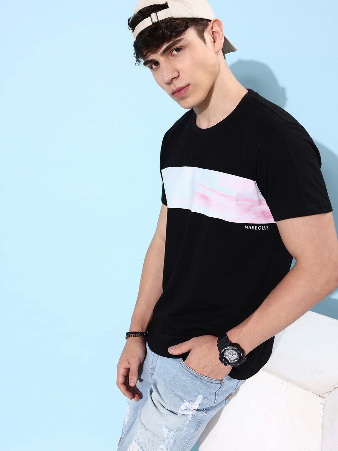 

Mast & Harbour Jet Black MCW Street Look Parade Technical Ombre Printed T-shirt