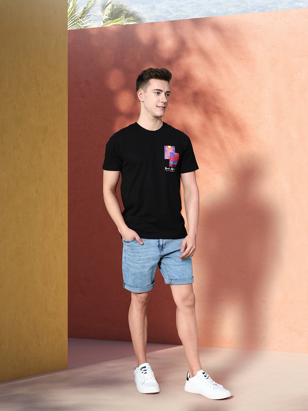 

Mast & Harbour Men Jet Black Printed Forever Vacay Snapshot Summers T-shirt
