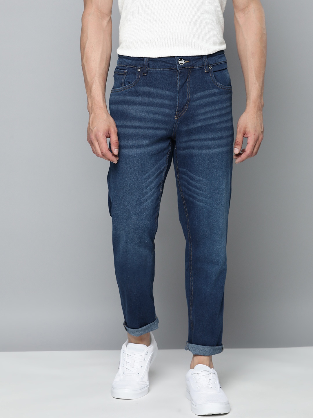 

M&H Our Water Men Carrot Fit Light Fade Stretchable Sustainable Jeans, Navy blue