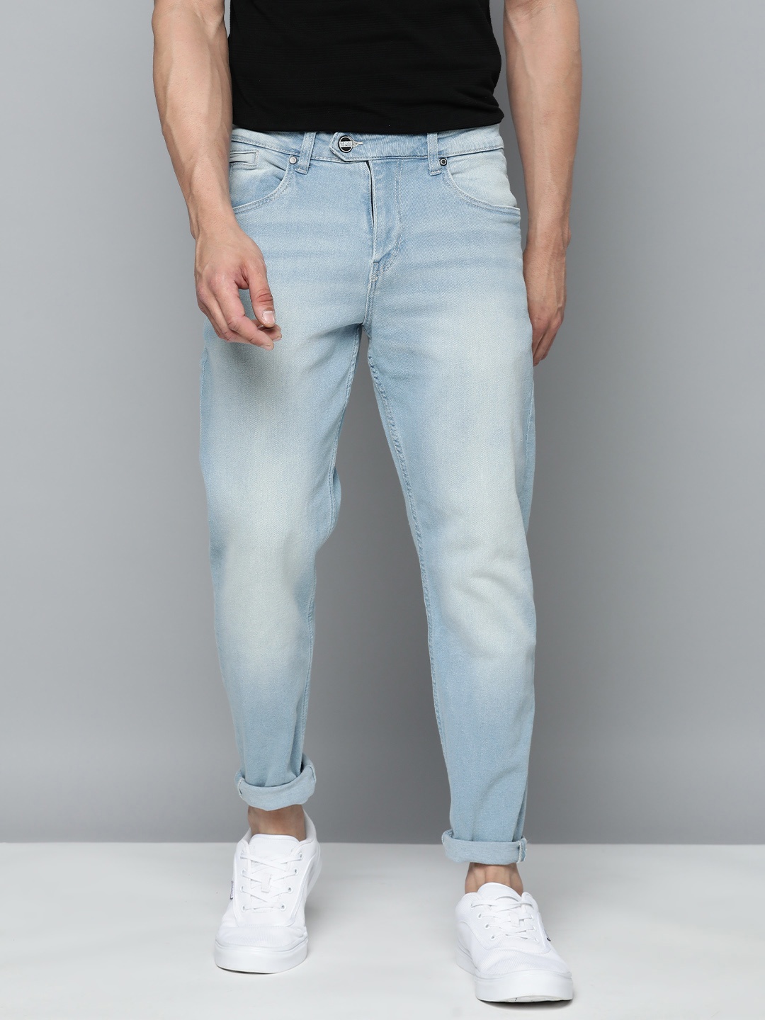 

Mast & Harbour Men Carrot Fit Heavy Fade Jeans, Blue