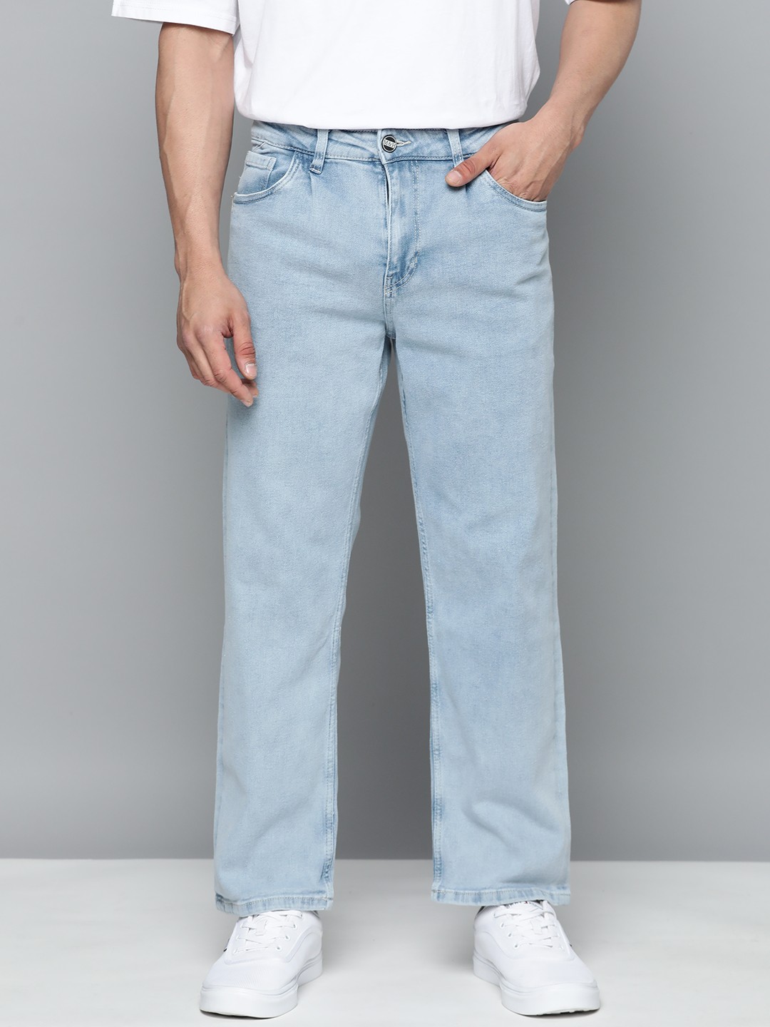 

Mast & Harbour Men Straight Fit Light Fade Stretchable Jeans, Blue