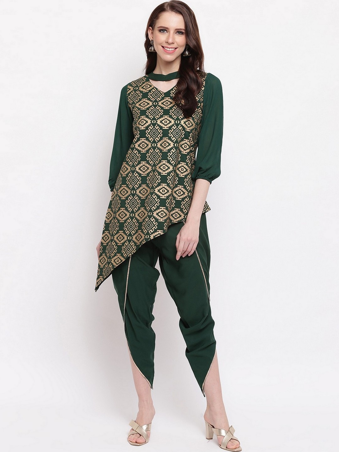 

RIVI Women Ethnic Motifs Printed Kurti with Dhoti Pants, Green