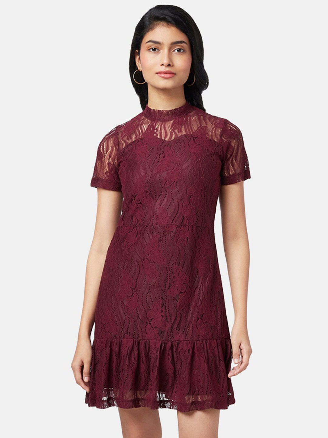 

Honey by Pantaloons High Neck A-Line Dress, Maroon