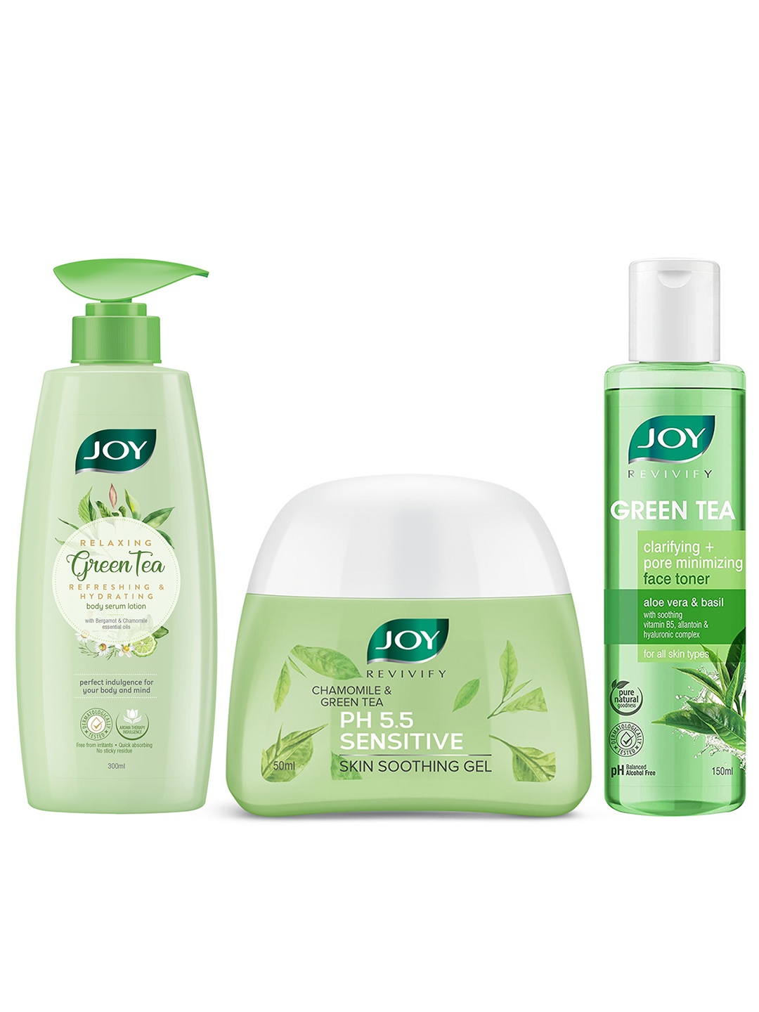 

JOY Set of Green Tea Body Lotion 300 ml + Face Toner 150 ml + Skin Soothing Gel 50 ml