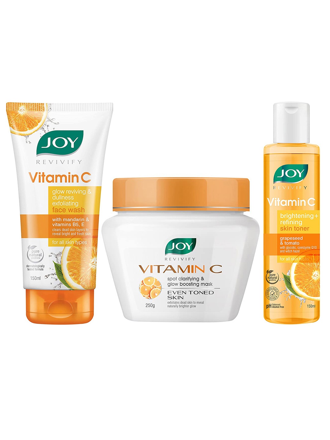 

JOY Set of Vitamin C Face Wash 150 ml + Face Toner 150 ml + Face Mask 250 g, White