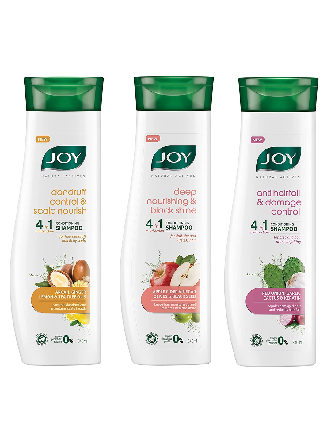 

JOY Set of 3 Natural Actives 4-in-1 Conditioning Shampoo - 340 ml each, White