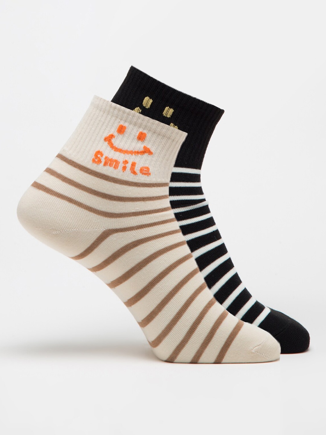 

J Style Women Pack of 2 Stripped Above Ankle-Length Socks, Beige