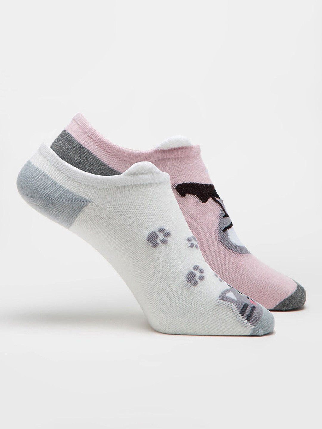 

J Style Women Pack Of 2 Patterned Shoe Liners Socks, White