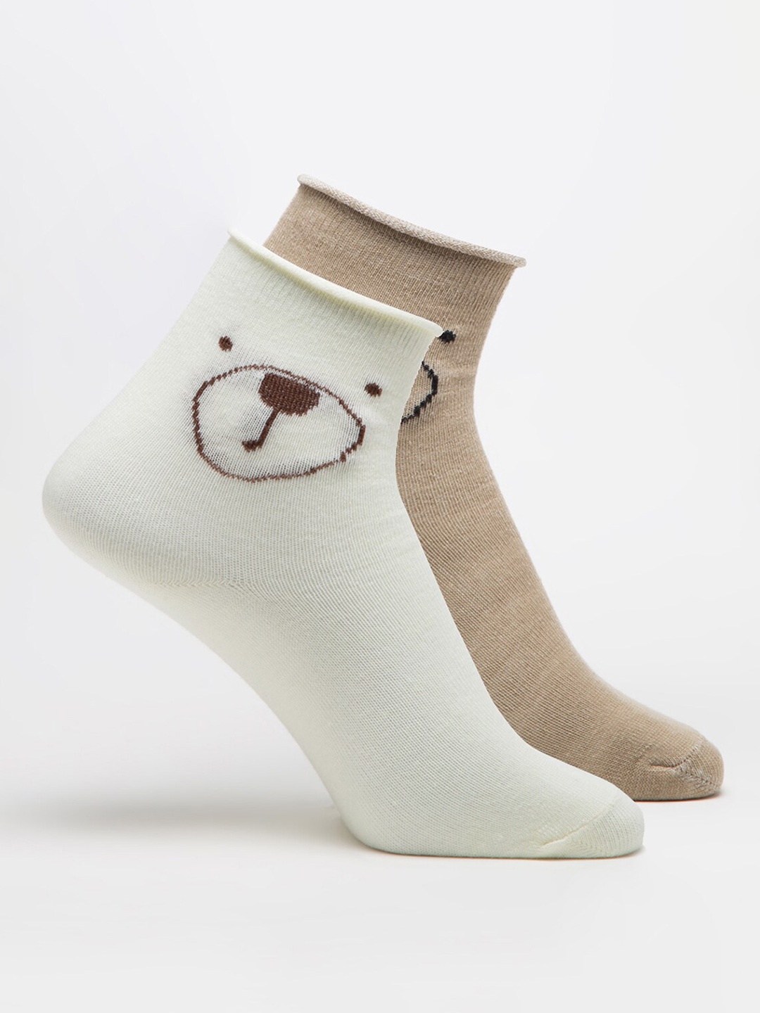 

J Style Women Pack Of 2 Patterned Ankle-Length Ribbed Socks, Off white