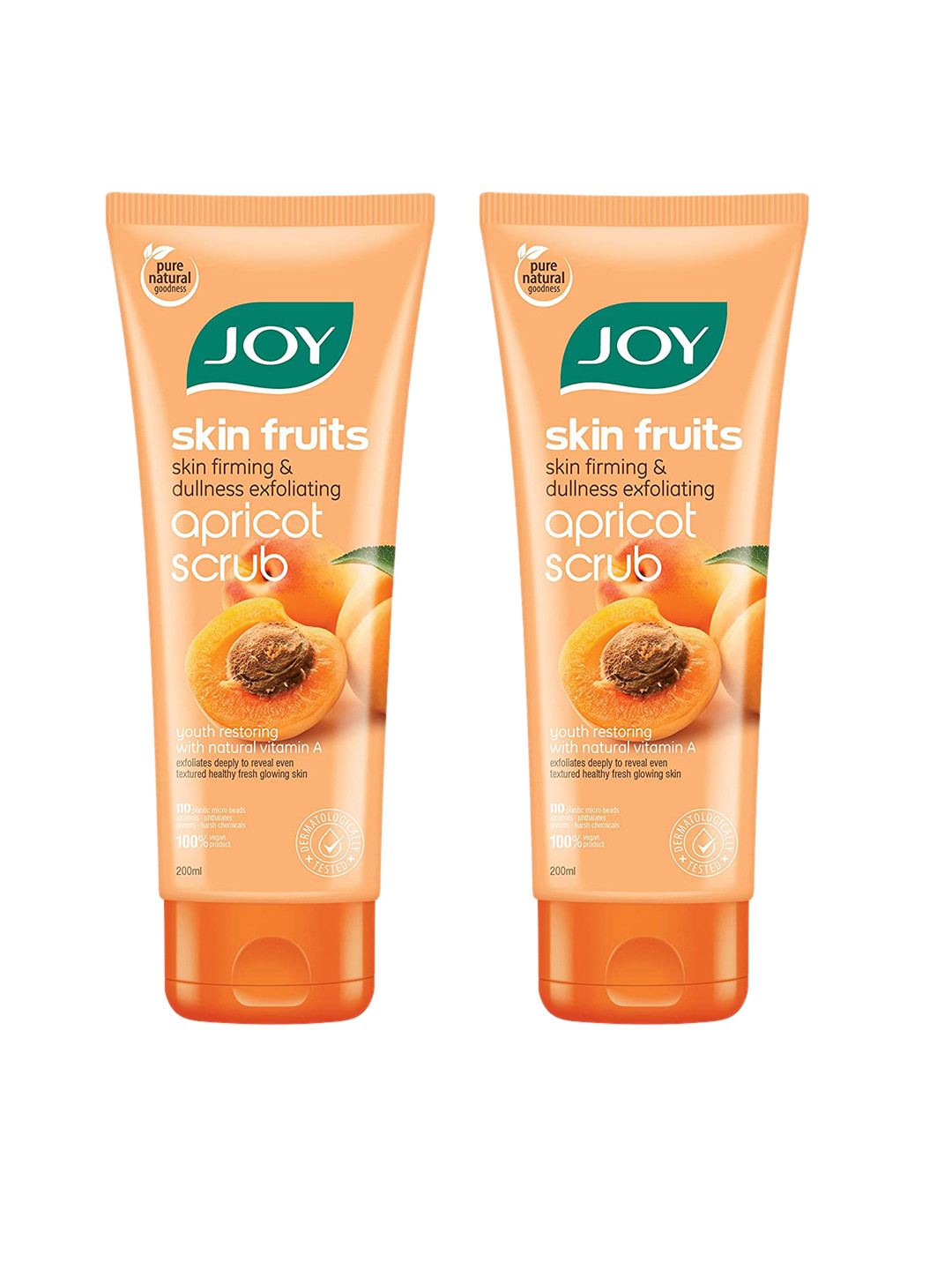 

JOY Set of 2 Skin Fruits Skin Firming & Dullness Exfoliating Apricot Scrub - 200 ml each, Orange