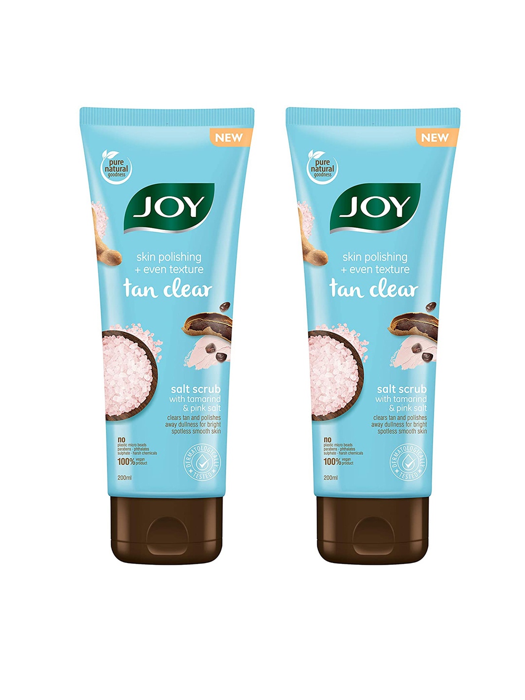

JOY Set Of 2 Skin Polishing & Even Texture Tan Clear Salt Face Scrub - 200ml Each, Blue