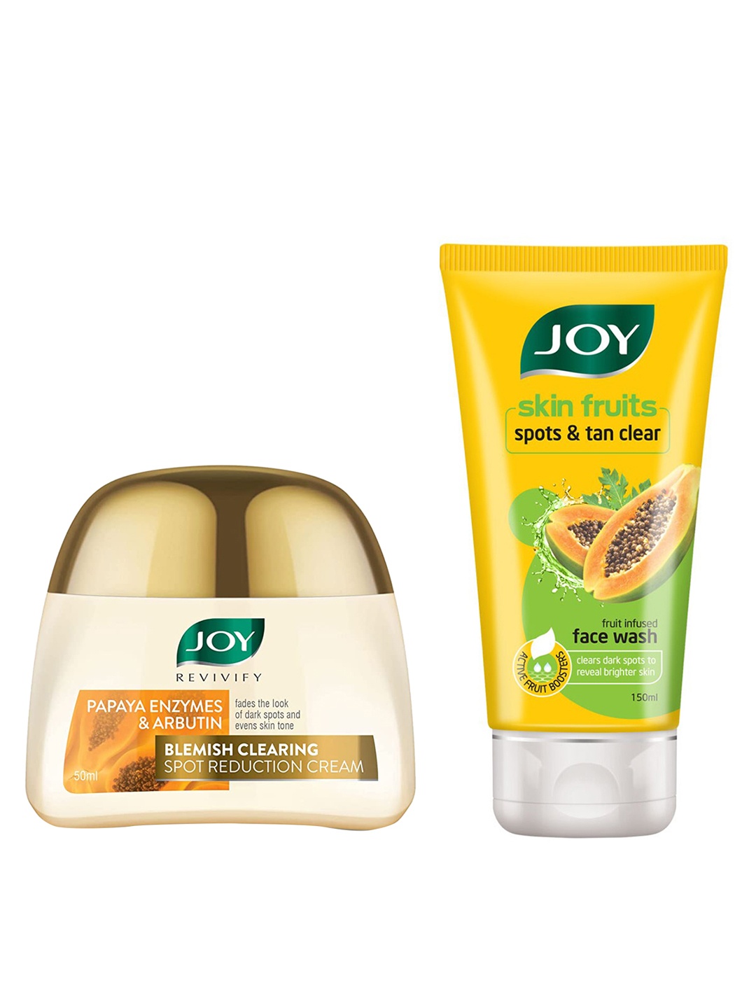 

JOY Skin Fruits Papaya Face Wash 150ml & Revivify Papaya Enzymes & Arbutin Cream 50ml, Yellow