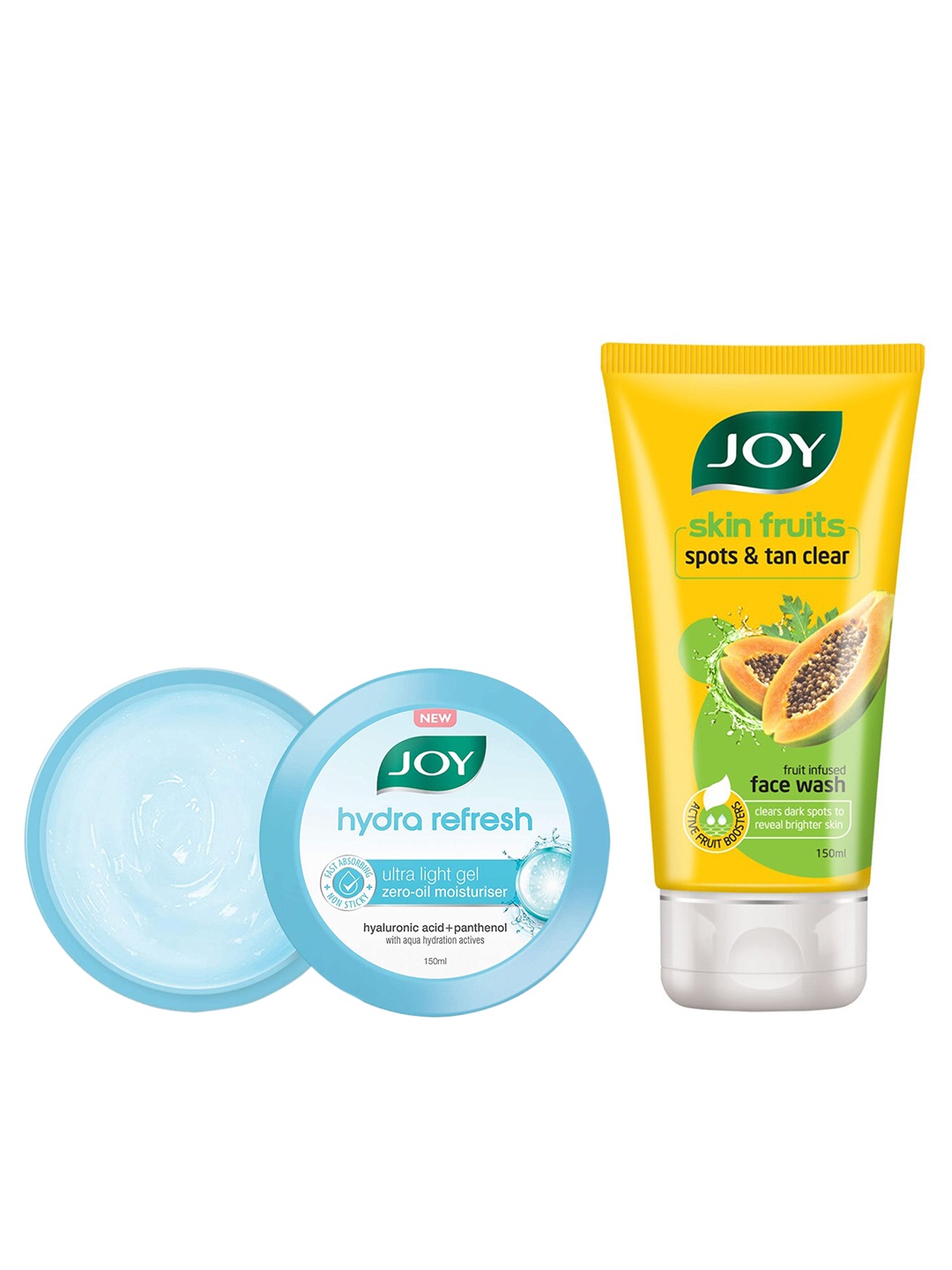 

JOY Skin Fruits Papaya Face Wash & Hydra Refresh Ultra Light Gel Moisturizer - 150ml Each, Blue