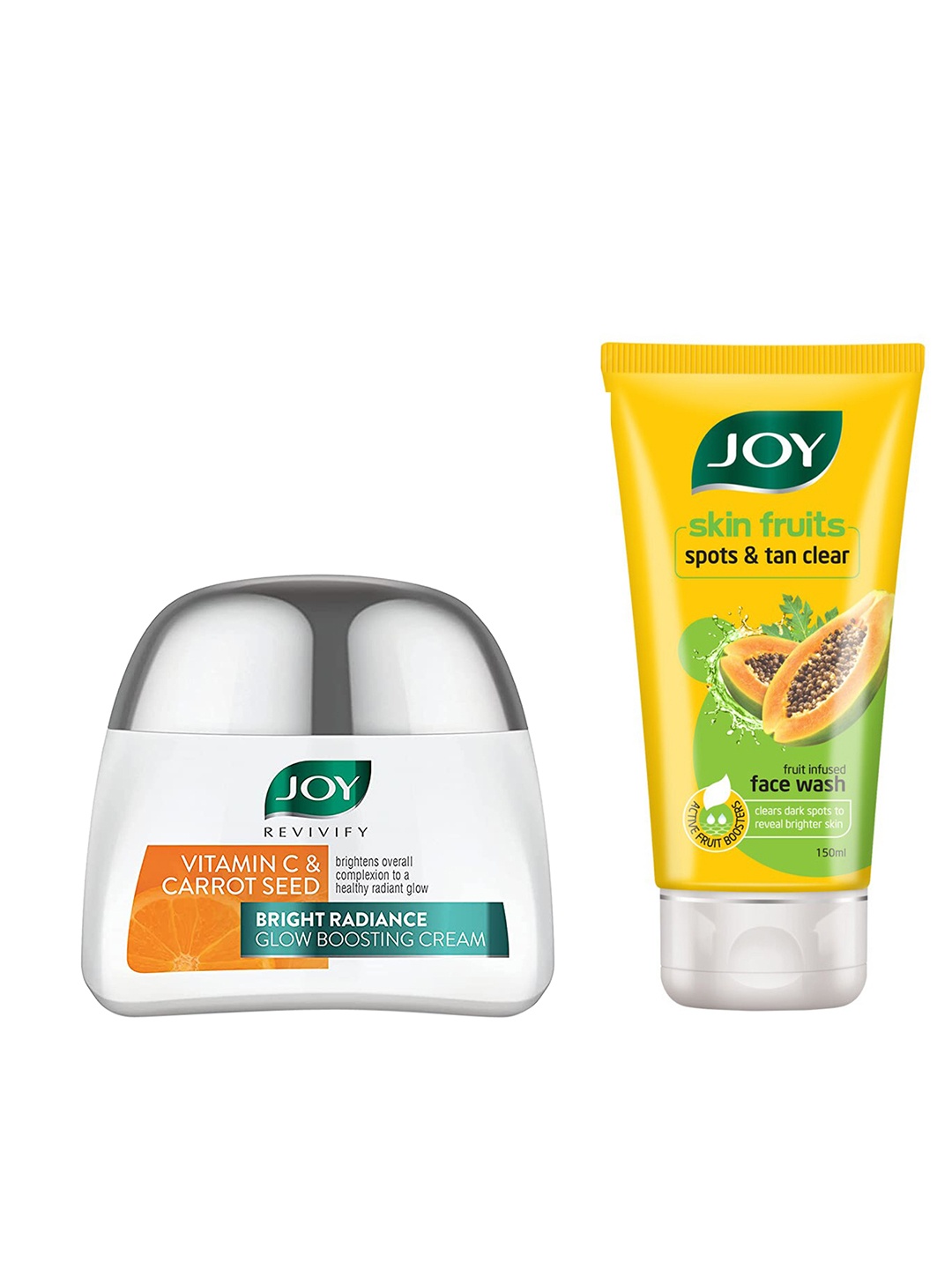 

JOY Skin Fruits Papaya Face Wash 150ml & Revivify Vitamin C & Carrot Seed Cream 50 ml, Yellow