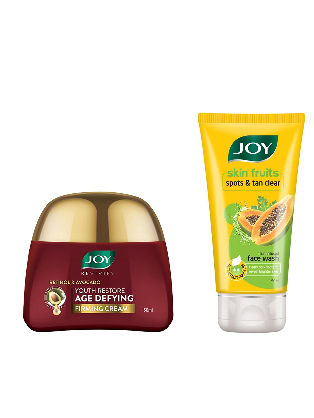 

JOY Skin Fruits Papaya Face Wash 150ml & Revivify Retinol & Avocado Face Cream 50ml, Yellow