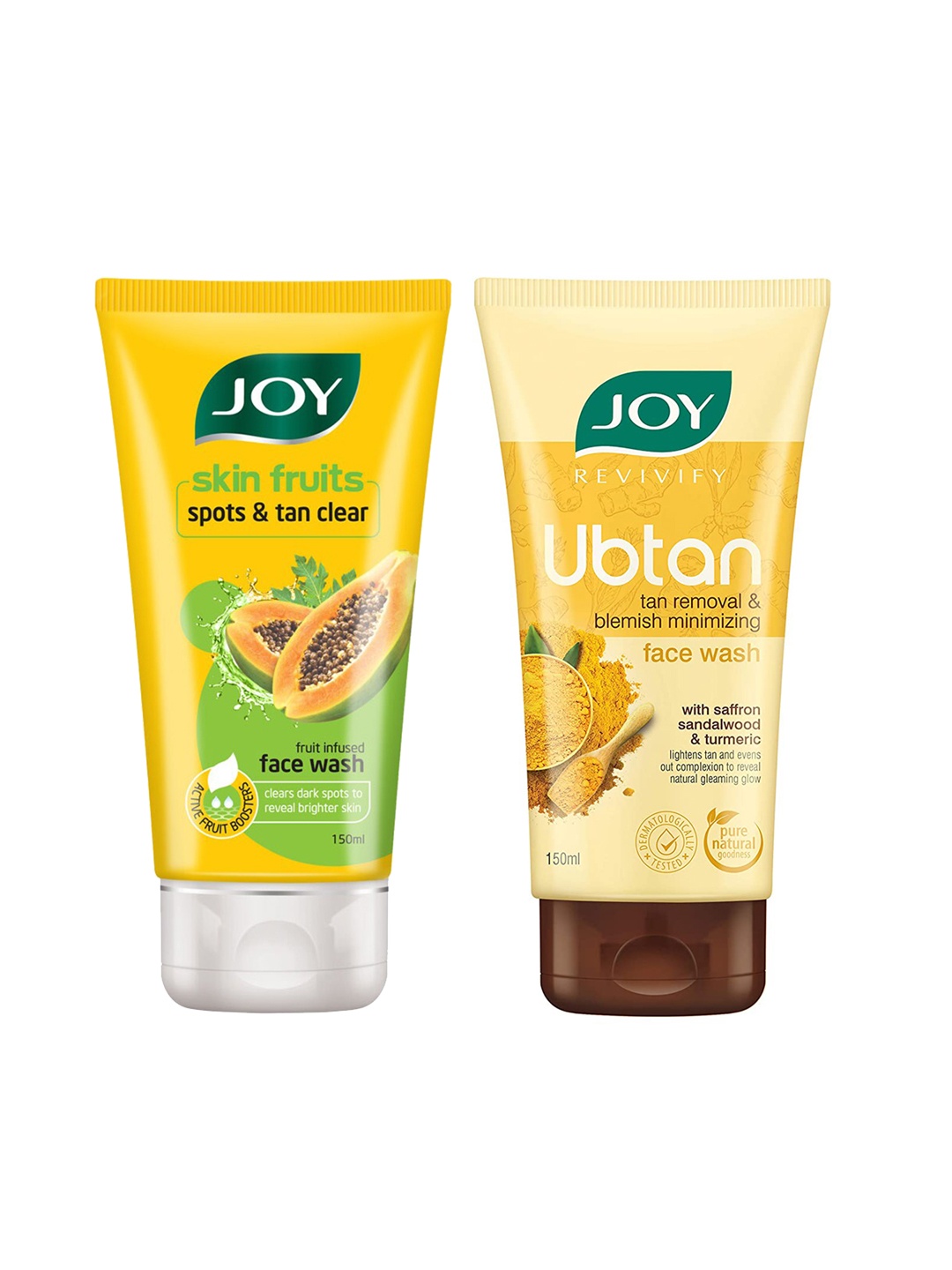 

JOY Revivify Ubtan Tan Removal Face Wash & Skin Fruits Papaya Face Wash - 150ml Each, Yellow