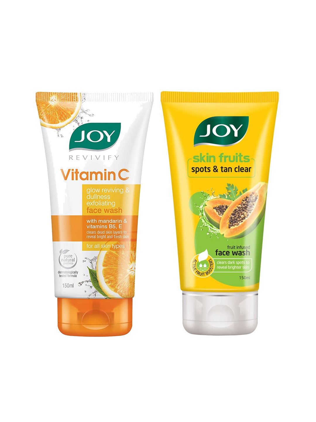 

JOY Skin Fruits Papaya Face Wash & Revivify Vitamin C Face Wash - 150ml Each, Orange