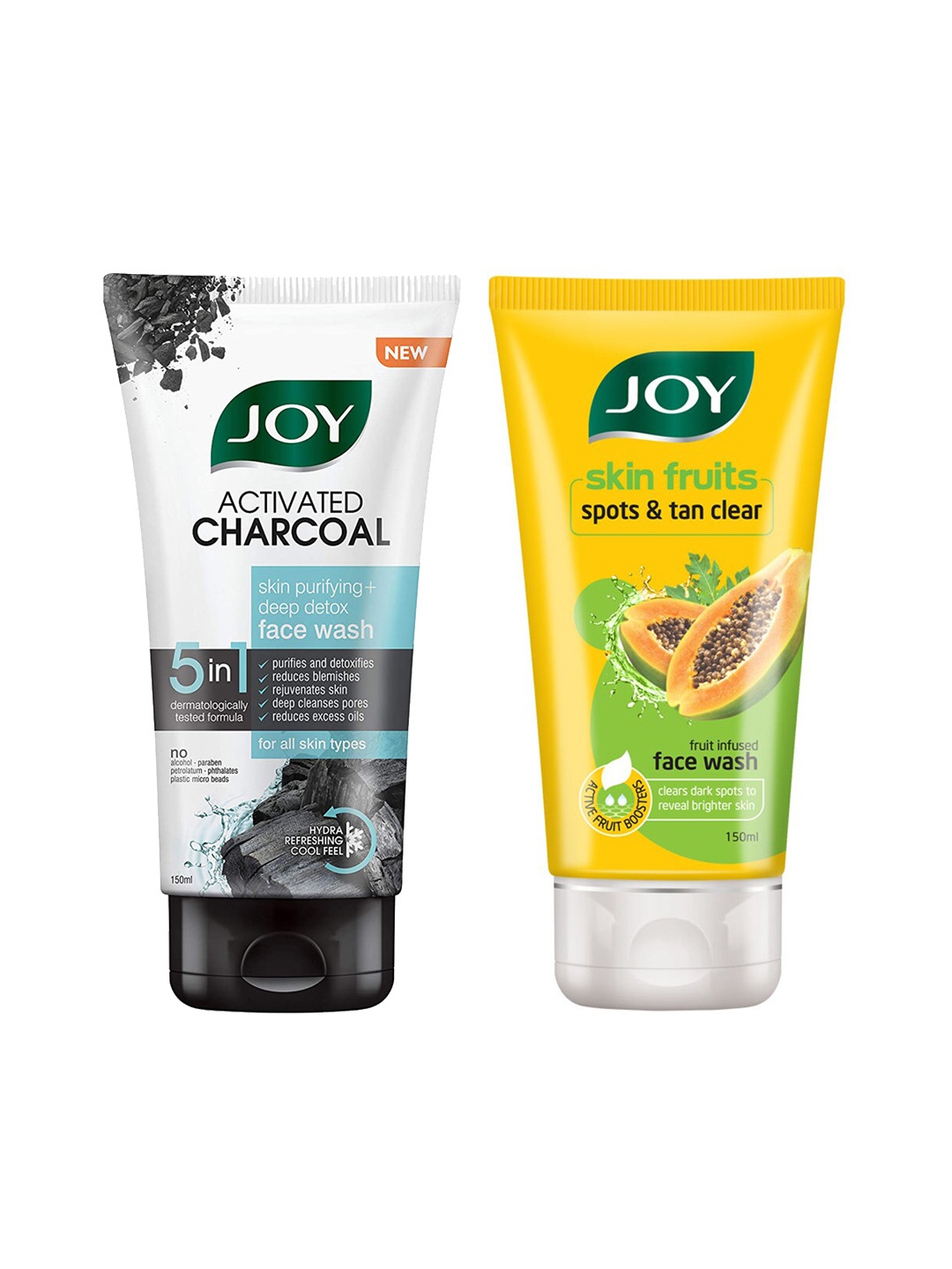 

JOY Skin Fruits Papaya Face Wash & Activated Charcoal Deep Detox Face Wash - 150ml Each, White