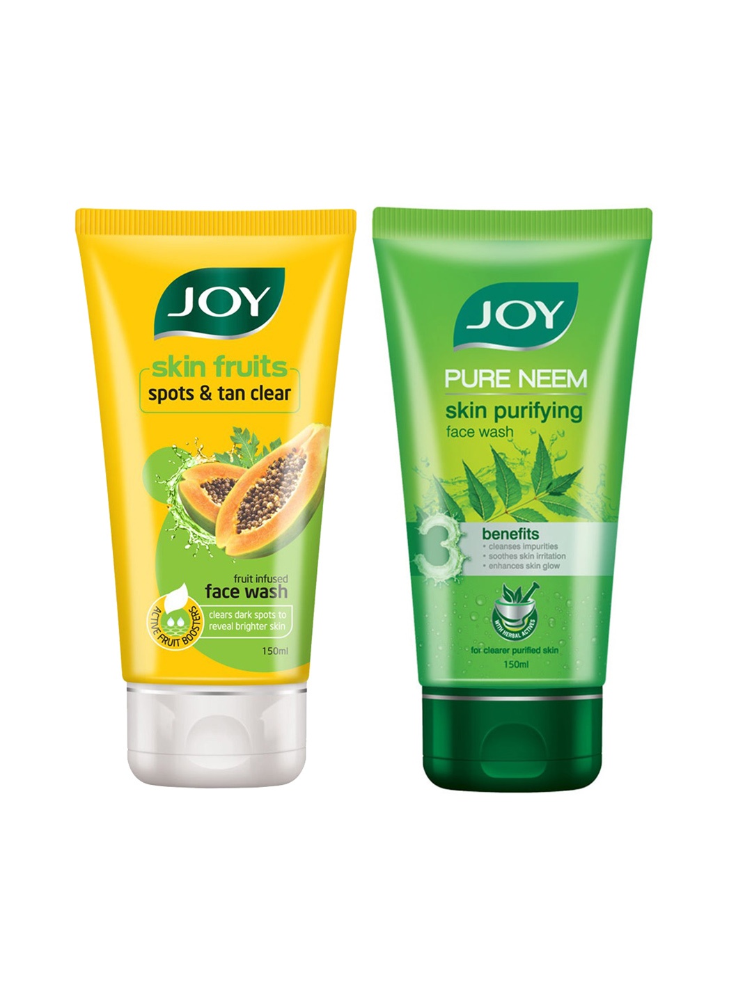 

JOY Pure Neem Skin Purifying Face Wash & Skin Fruits Papaya Face Wash - 150ml Each, Yellow