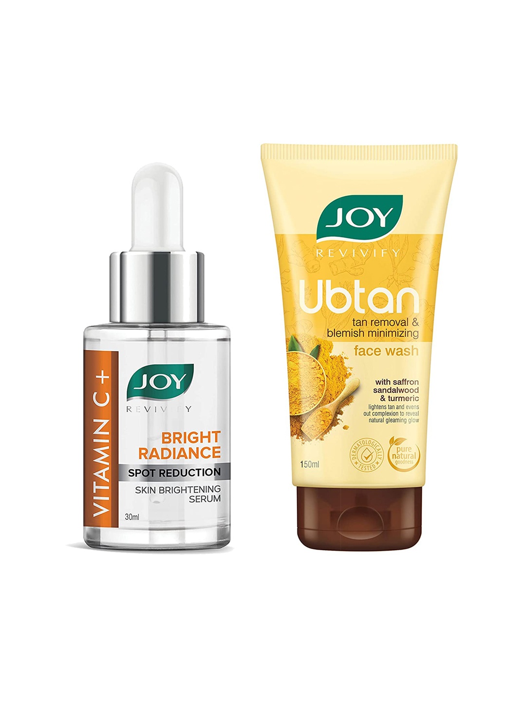 

JOY Revivify Ubtan Tan Removal Face Wash 150ml & Bright Radiance Face Serum 30ml, Yellow