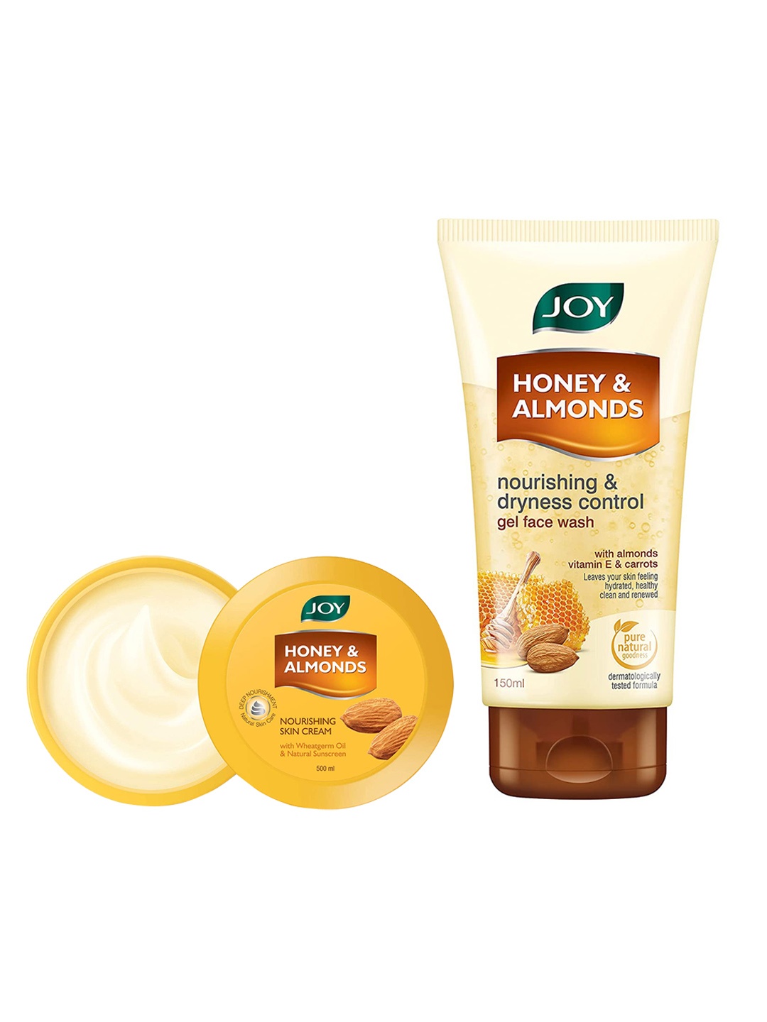 

JOY Set of Honey Almonds Nourishing Skin Cream 550 ml + Dryness Control Face Wash 150 ml, Yellow