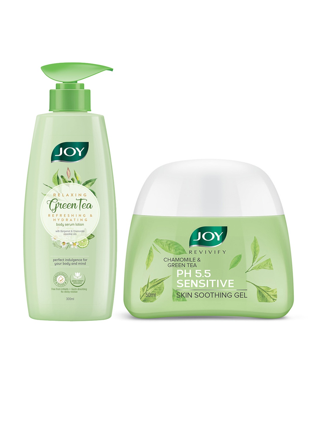 

JOY Relaxing Green Tea Body Serum Lotion 300 ml + Revivify Chamomile & Green Tea Gel 50 ml