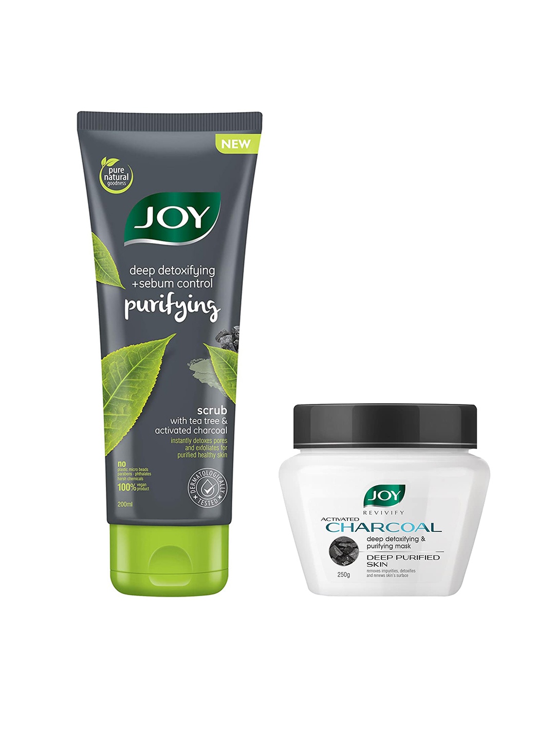 

JOY Set of Activated Charcoal Purifying Scrub 200 ml + Revivify Face Mask 250 g, White