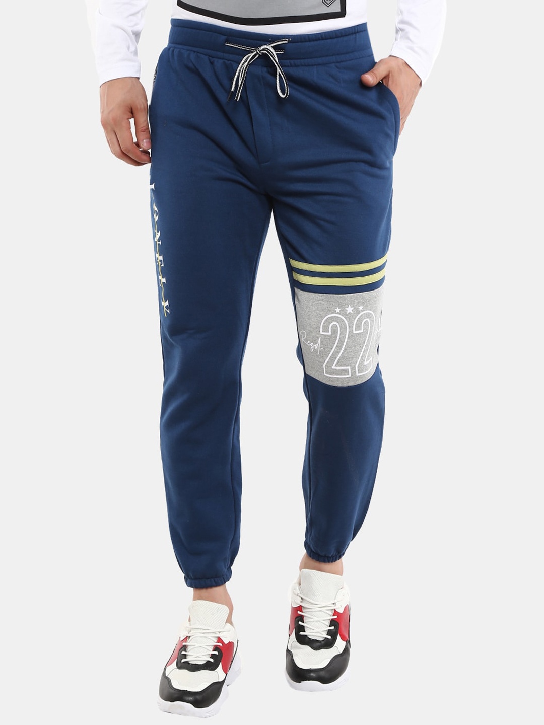 

V-Mart Men Colorblocked Cotton Track Pants, Blue