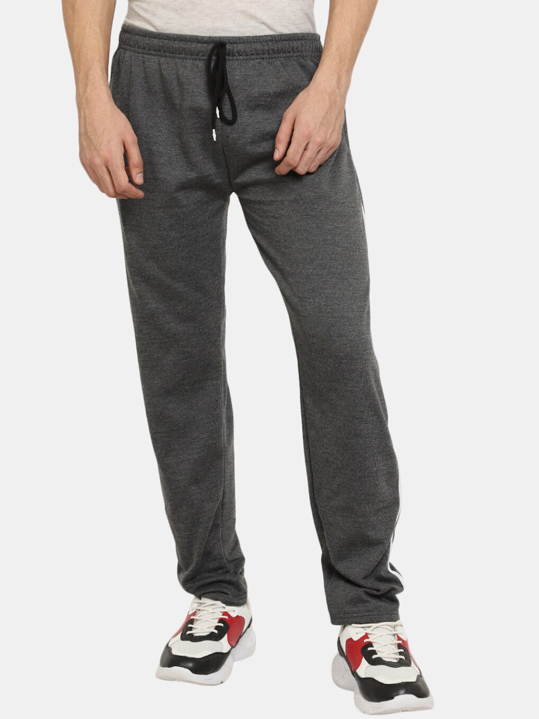 

V-Mart Men Contrast Side Strip Cotton Track Pants, Grey