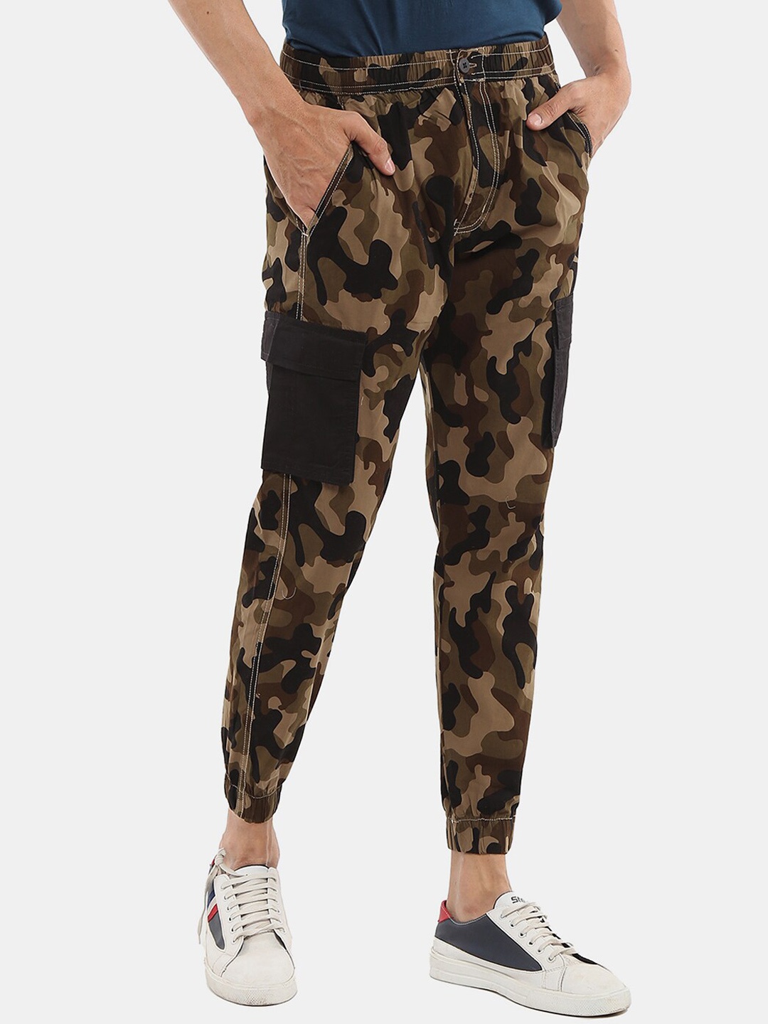 

V-Mart Men Camouflage Printed Mid-Rise Tussar Cotton Jogger, Khaki